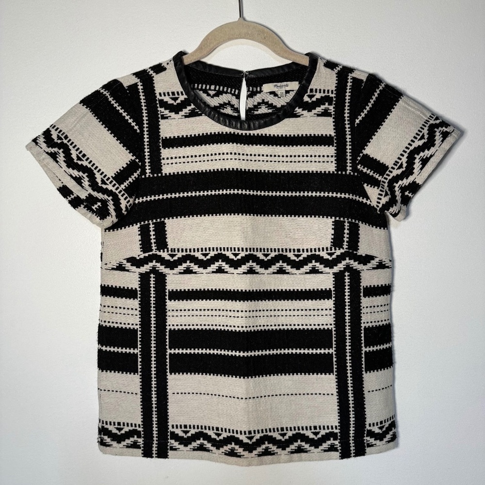 Madewell Black White Geo Jacquard Top Leather Trim Southwestern